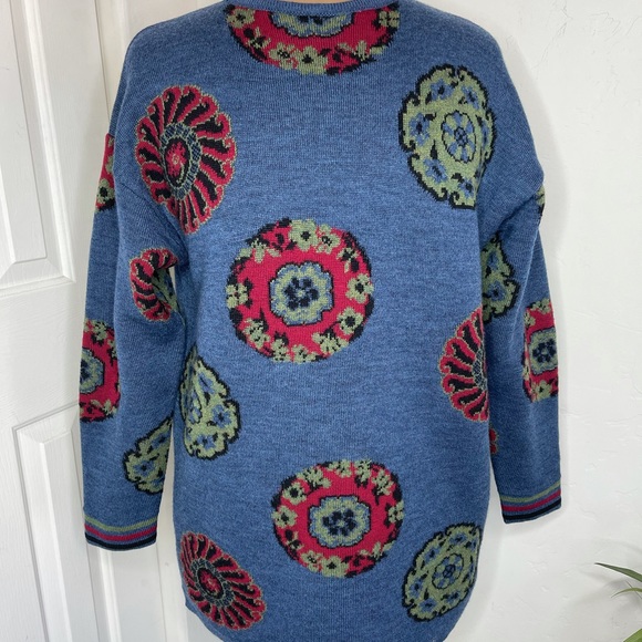 Oliver By Valentino Vintage Blue Paisley/Floral Unisex Sweater Size Large - Picture 3 of 15